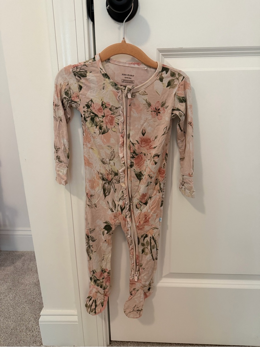Posh Peanut Zipper Pajamas in Vintage Pink Rose Print